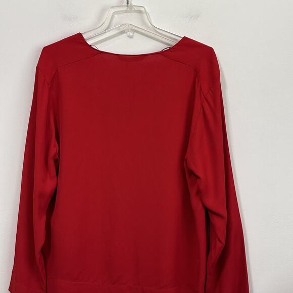 Zara Woman Popover Top L Red V Neck Hi Low Hem Long Sleeve Party Work Shirt NEW - Picture 7 of 9